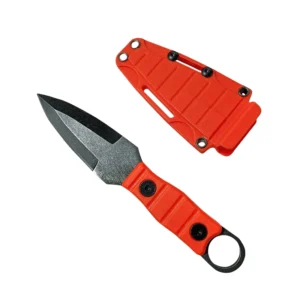 Outdoor-Steckmesser, hohe H?rte, Sch?rfe, taktisches kleines Steckmesser, mit K-Scheide A-3 Stonewashed/Orange Griffe