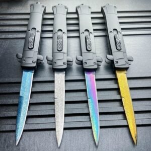 9 Zoll Automesser Italienisches Stiletto-Stil OTF-Messer Damascus Etch