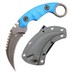 Karambit-Messer D2-Stahl + Nylon-Fiberglas-Griff Outdoor-Klauenmesser mit Kydex-Scheide EDC-Blau