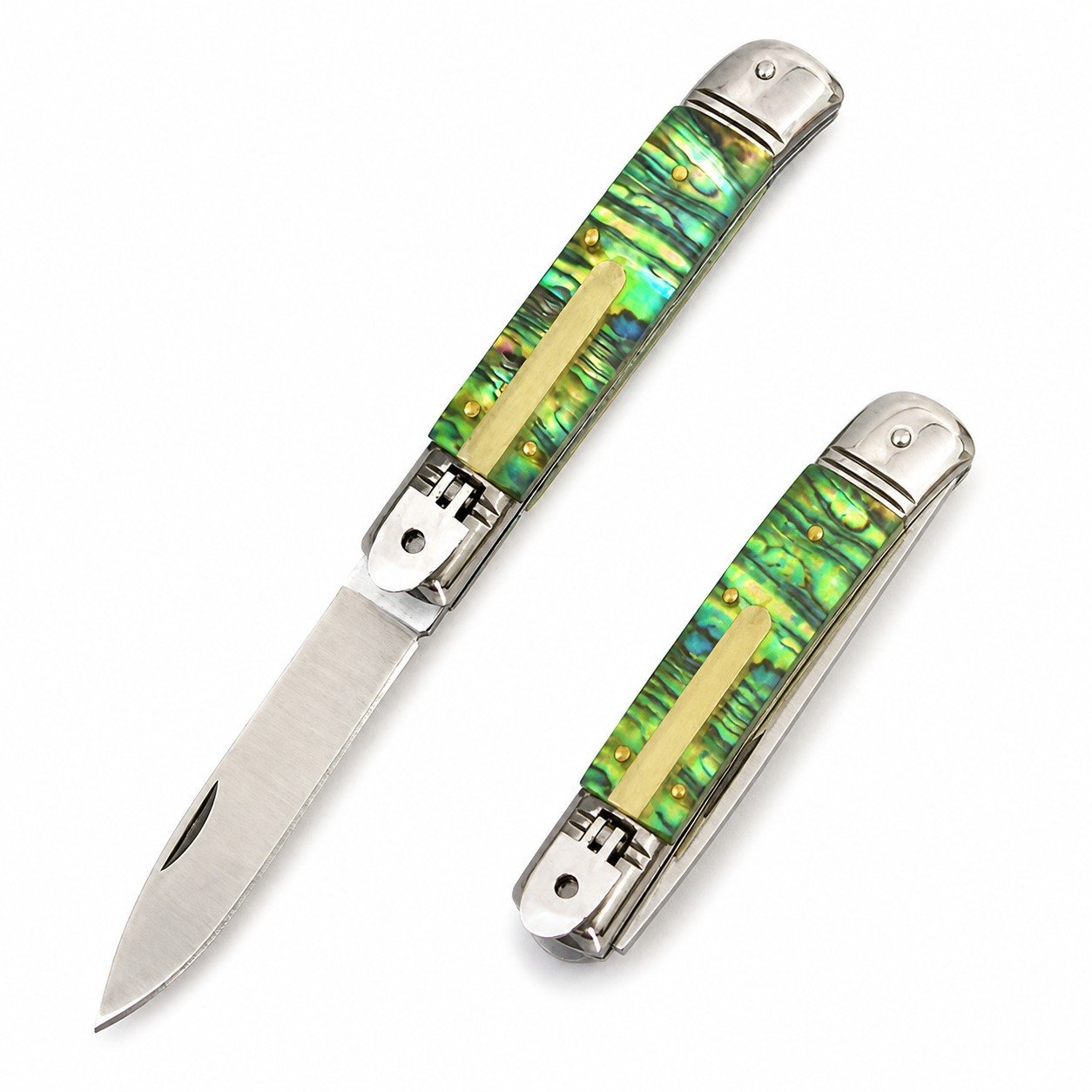 46605-main-white-clean AKC 8-Zoll-Messer mit seitlicher Hebelöffnung und Abalone-Griff
