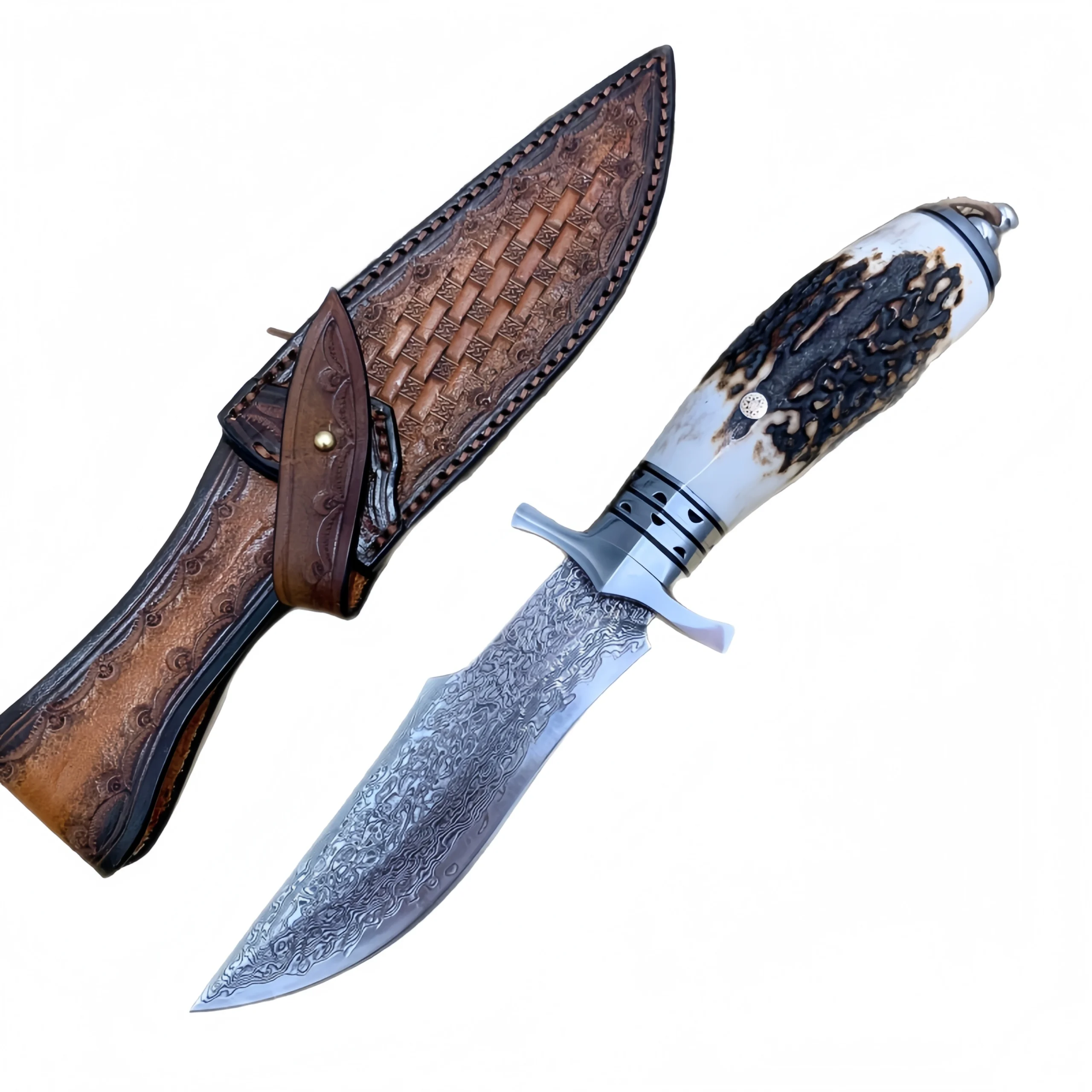 O1CN01BwOh3i22qNF6yENqo_2216496077171-0-cib-scaled-1.webp Gerades Bowie-Damastmesser mit Geweihgriff