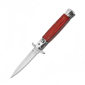 Klassisches italienisches Stiletto-Messer – automatisches Klappmesser mit rotem Holzgriff