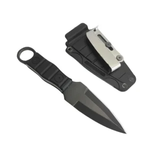Gerades Outdoor-Messer mit hoher Härte und Schärfe. Taktisches kleines gerades Messer mit K-Scheide A-1 schwarz/schwarzem Griff
