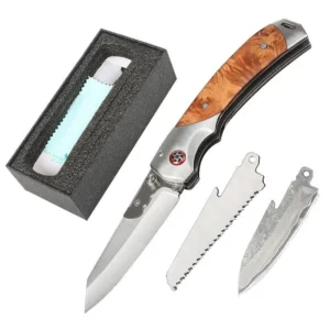 Wildnis-Survival-Klappmesser, multifunktionales, abnehmbares Damaskus-Klappmesser